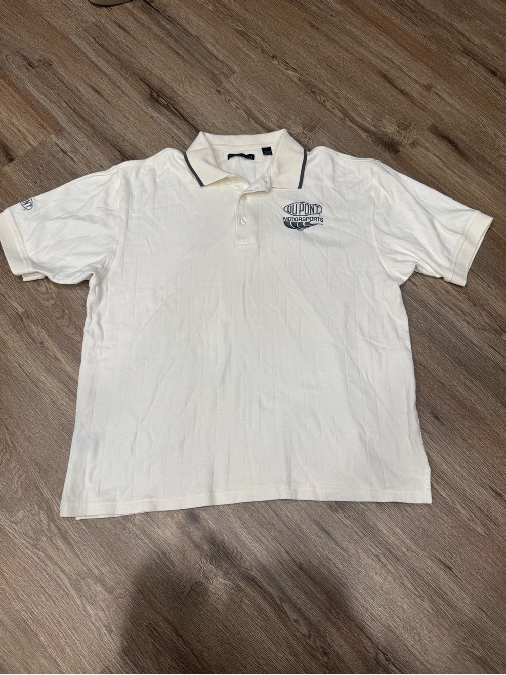 Y2K Perry Ellis Du Pont Motorsports White Polo with Contrast Trim